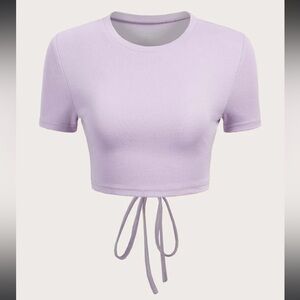 Romwe Lavender Purple Tie Back Crop Tee Large